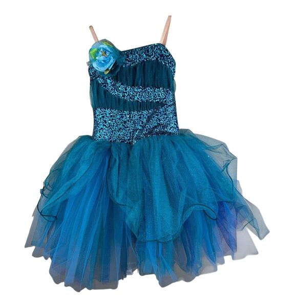 Curtain Call Dance Costume Ballet C230 Size CLA Large Size 14 Blue Recital